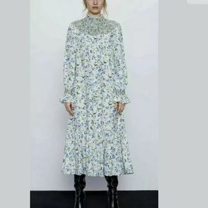 ZARA LONG FLORAL SMOCKED DRESS- XS